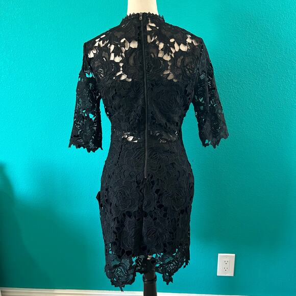 NWT Lulus A Fine Romance Black Lace Sheath Dress LBD Party Cocktail Goth Size M - Picture 5 of 8